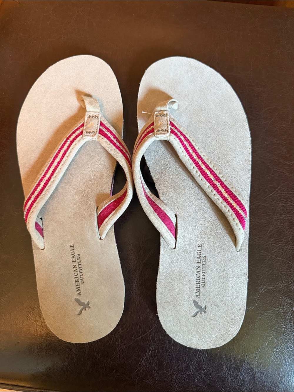 American Eagle Outfitters Beige Sandal Thongs with Pink Stripes